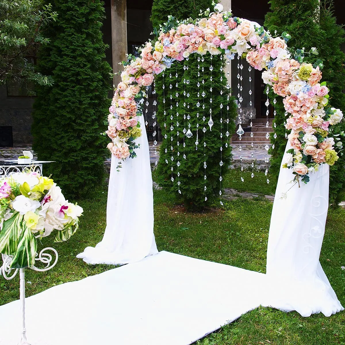 Metal Garden Arbor Wedding Arch Rack Stand with 2 Planting Box
