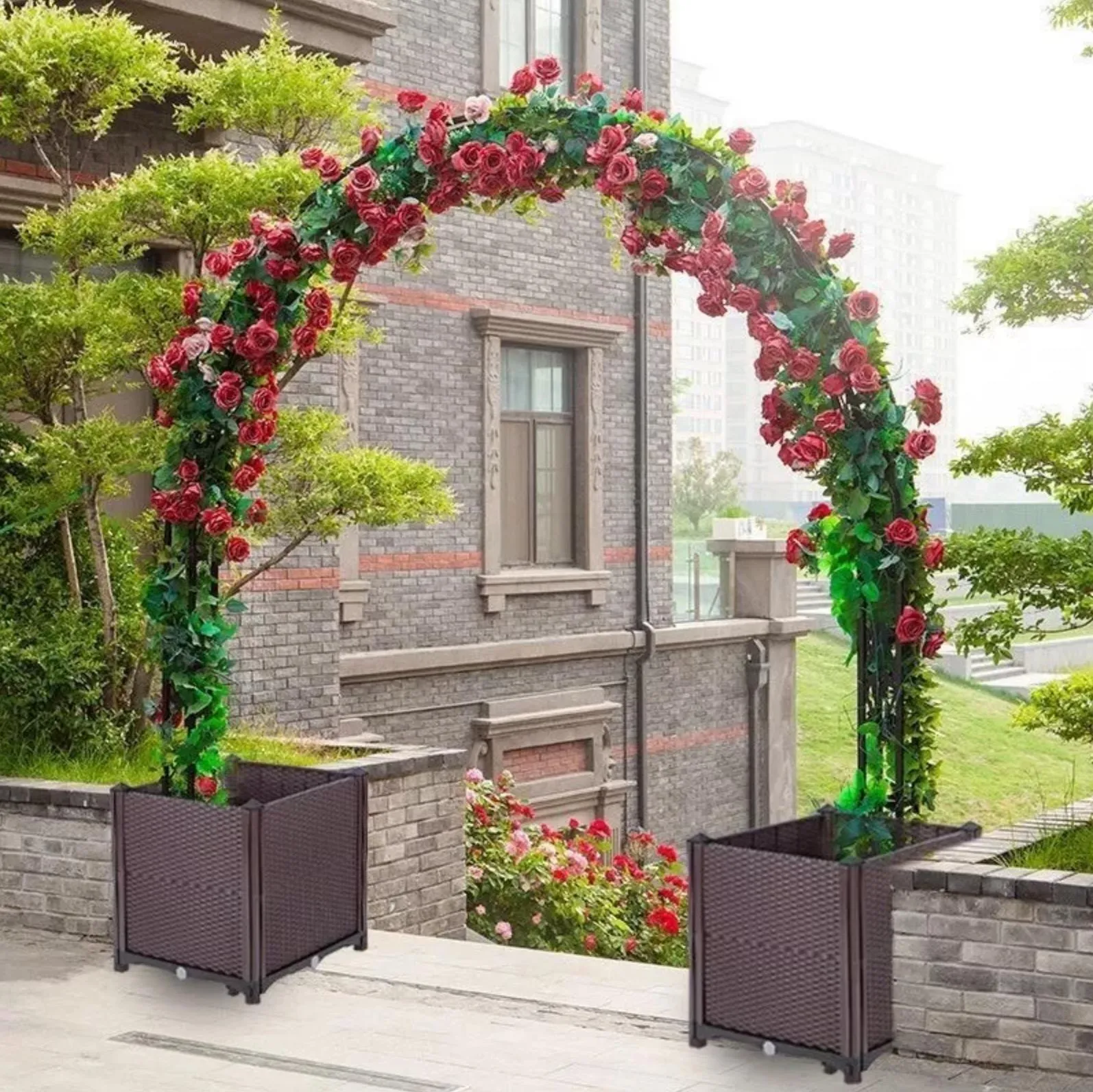 Metal Garden Arbor Wedding Arch Rack Stand with 2 Planting Box