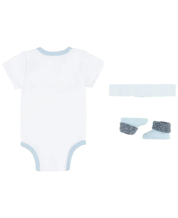 Mini Me Flower bodysuit in gift box for little girls Nike headband and booties 3-piece set, white