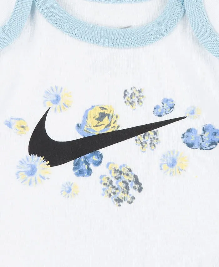 Mini Me Flower bodysuit in gift box for little girls Nike headband and booties 3-piece set, white