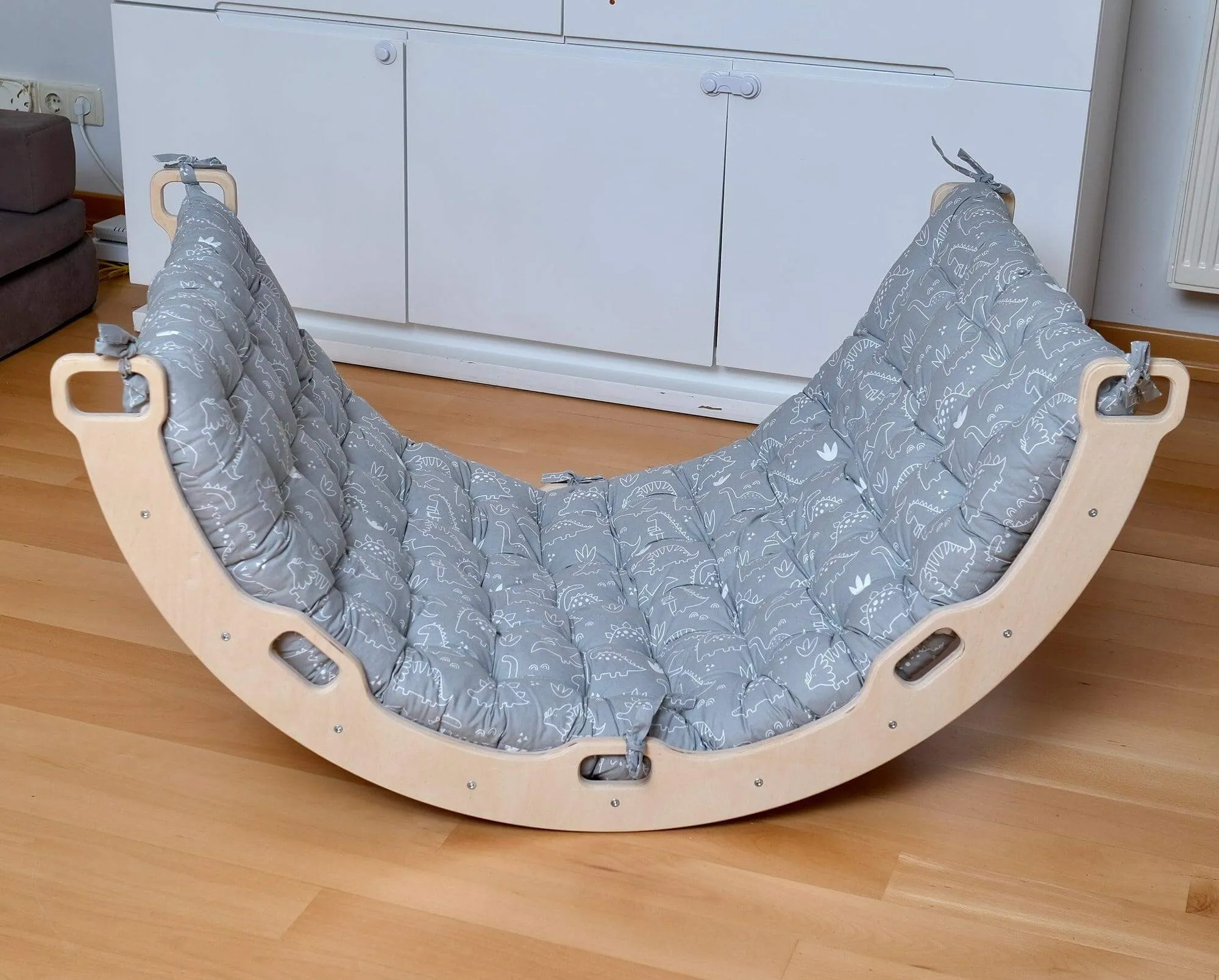 Montessori Arch/Rocker with Gray Dinosaur Pattern Pillow Set
