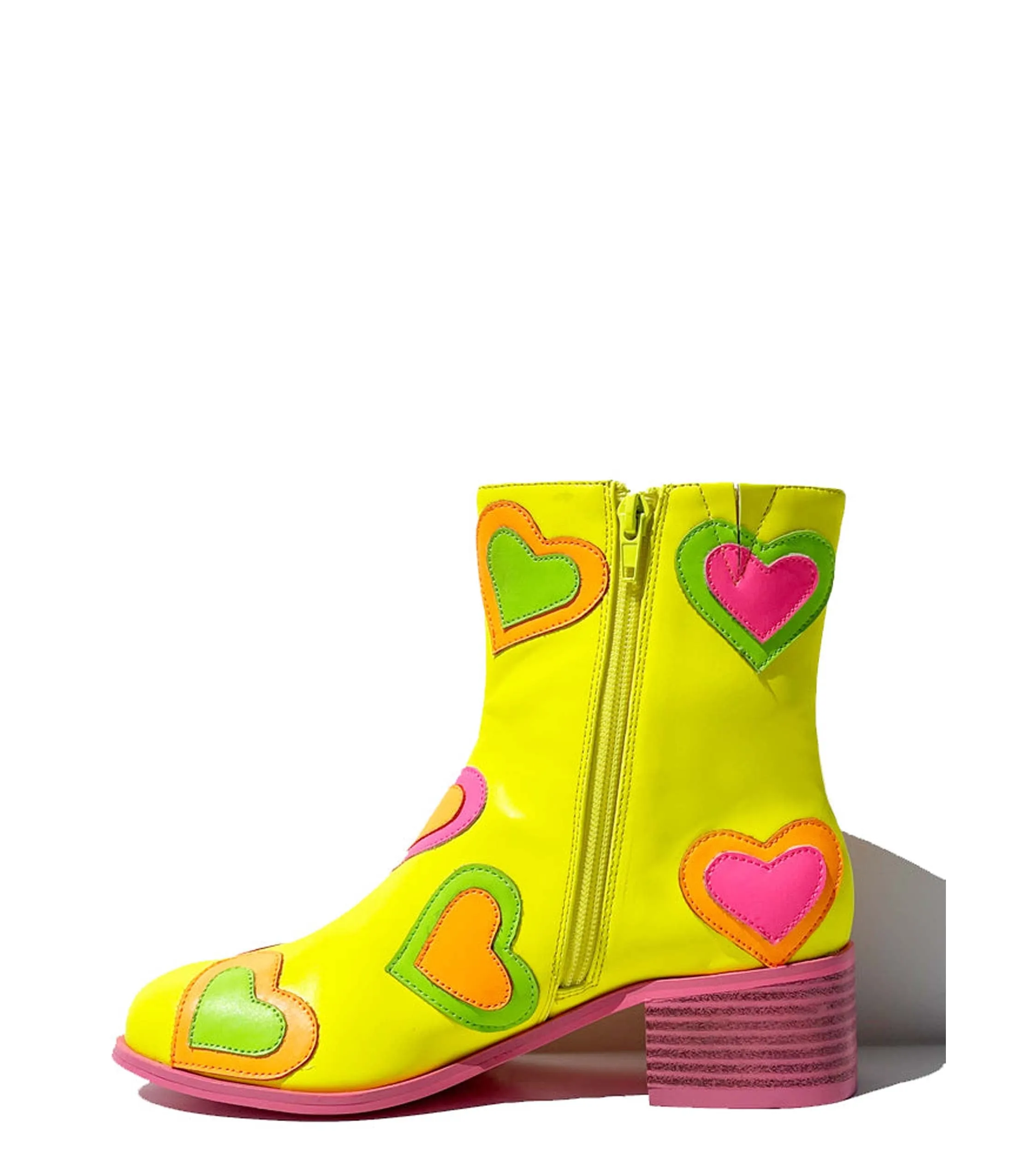 Neon Yellow & Rainbow Heart to Heart Ankle Boot