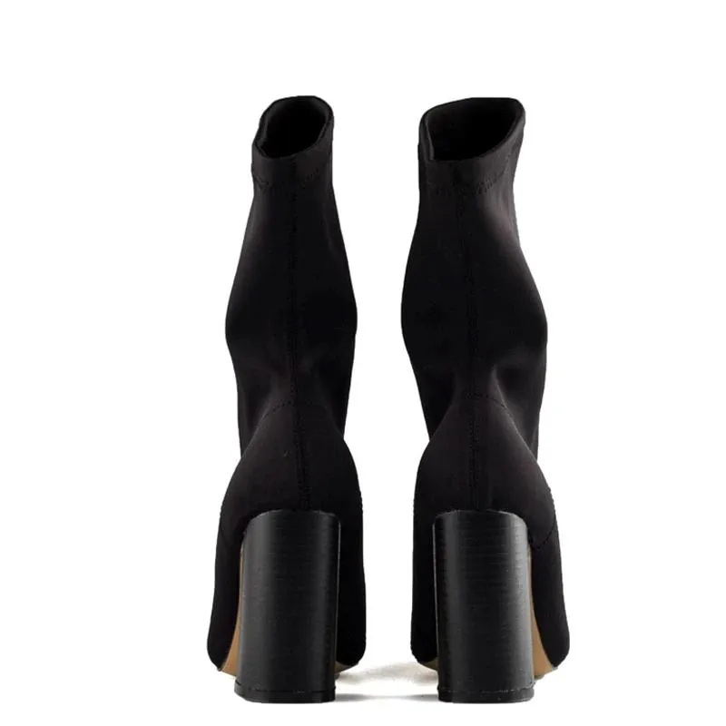 Pointed Toe Yarn Elastic Ankle Boots