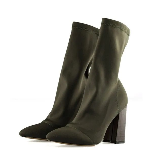 Pointed Toe Yarn Elastic Ankle Boots