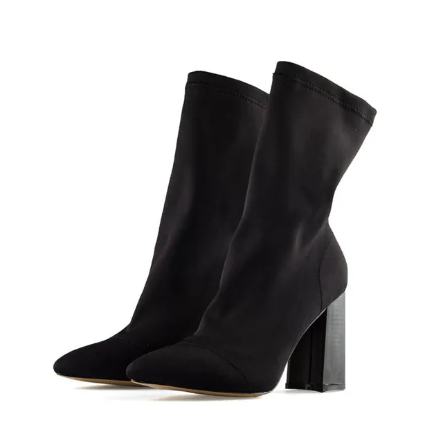 Pointed Toe Yarn Elastic Ankle Boots