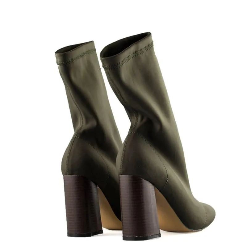 Pointed Toe Yarn Elastic Ankle Boots
