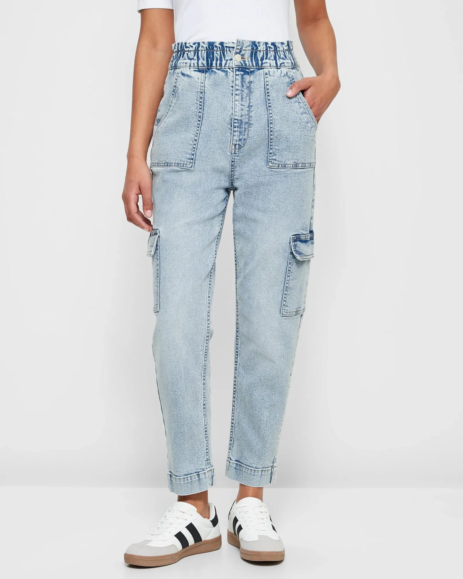 popular  Gracie Paperbag Super High Rise Ankle Length Cargo Jeans - PaleIndigo