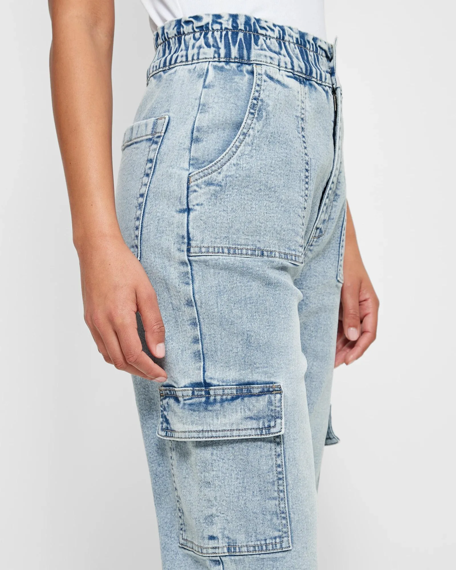 popular  Gracie Paperbag Super High Rise Ankle Length Cargo Jeans - PaleIndigo