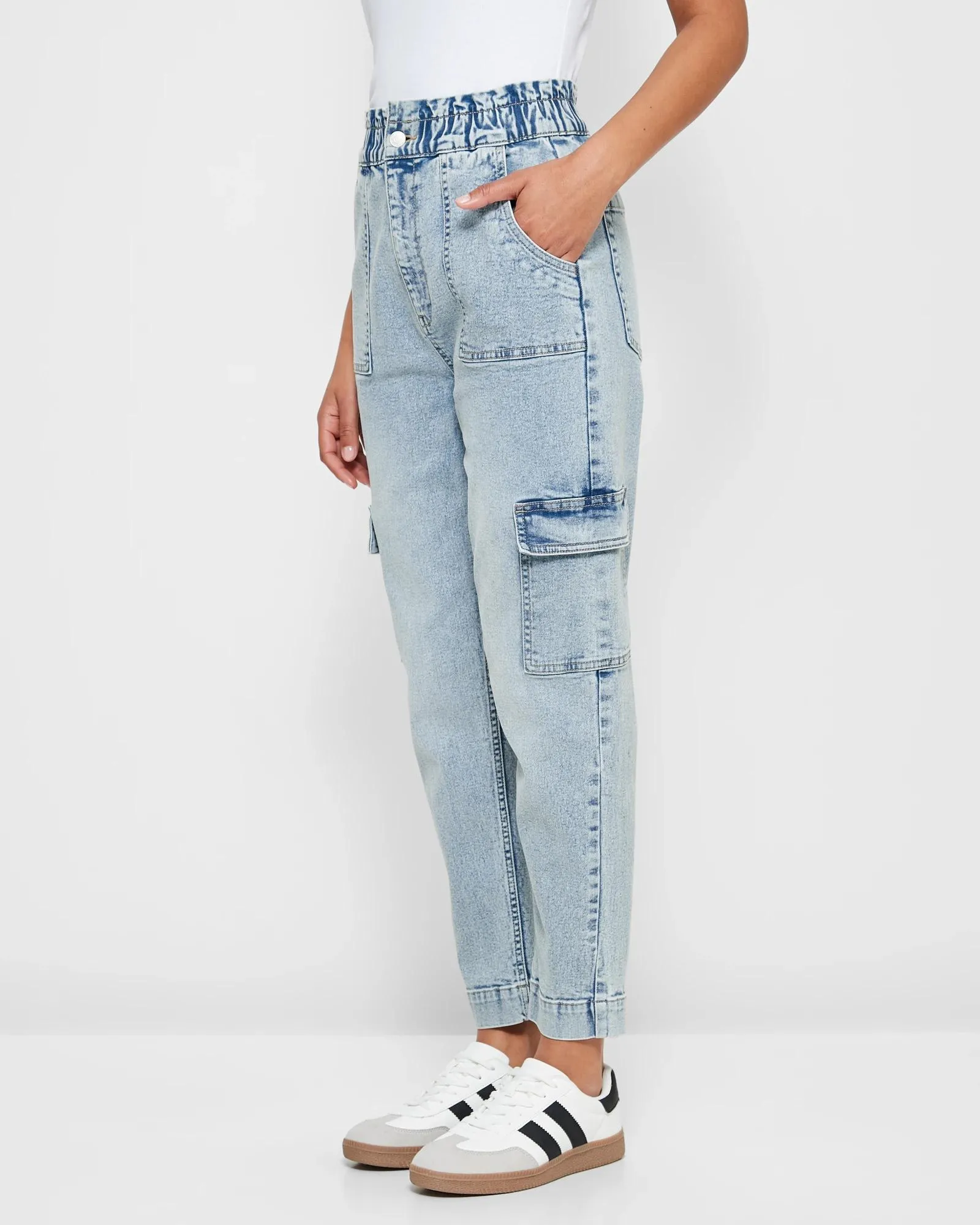 popular  Gracie Paperbag Super High Rise Ankle Length Cargo Jeans - PaleIndigo