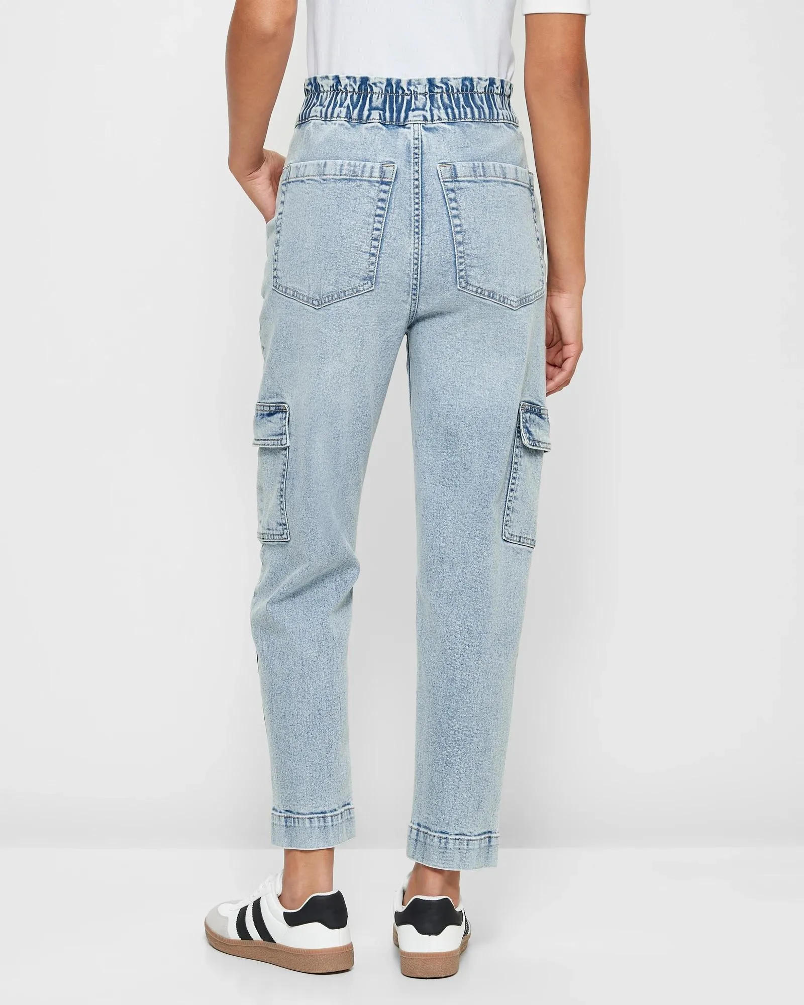 popular  Gracie Paperbag Super High Rise Ankle Length Cargo Jeans - PaleIndigo