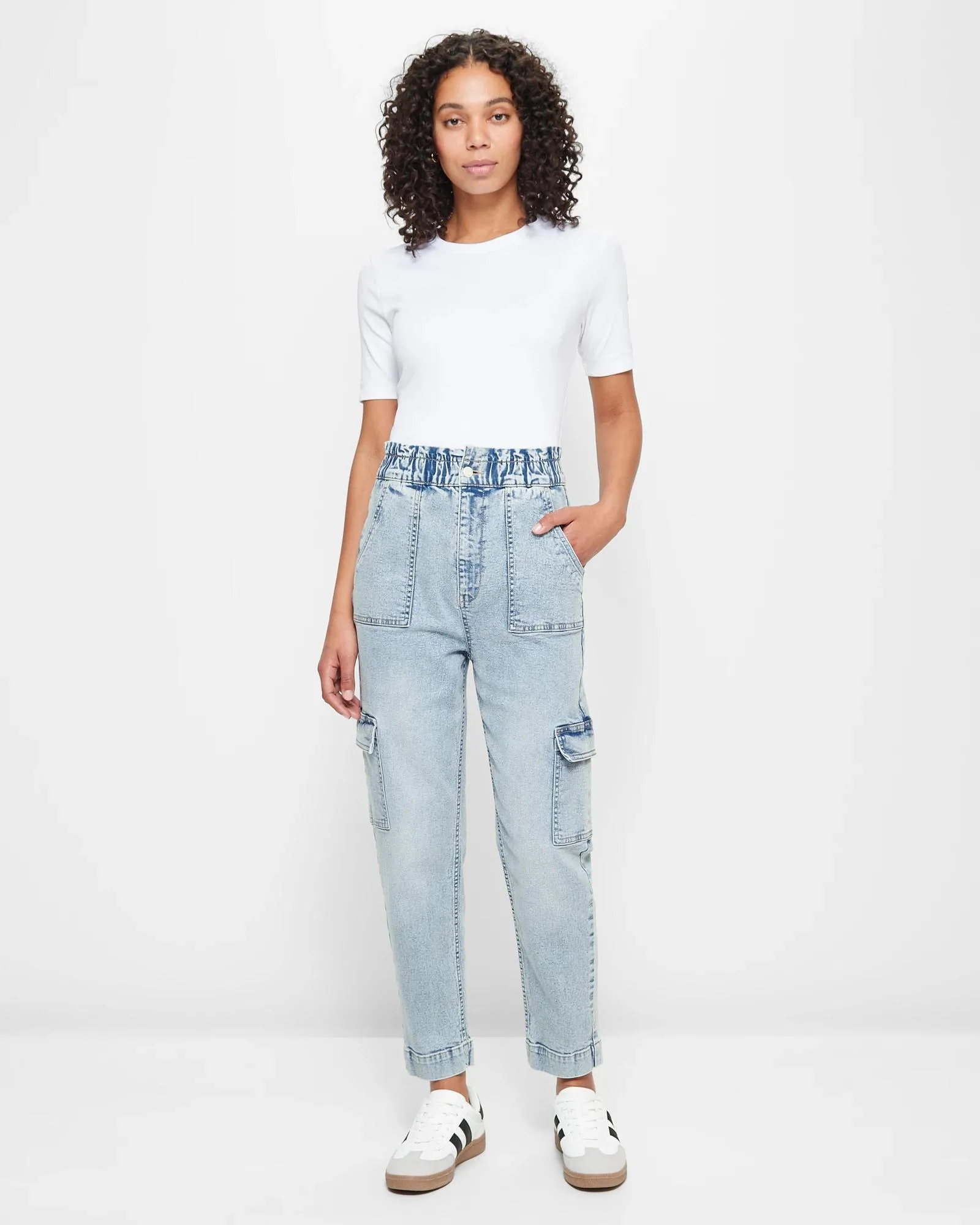 popular  Gracie Paperbag Super High Rise Ankle Length Cargo Jeans - PaleIndigo