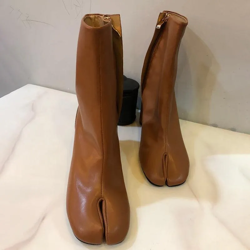 Real Leather Women Tabi Split Toe Ninja Ankle Boots For Women