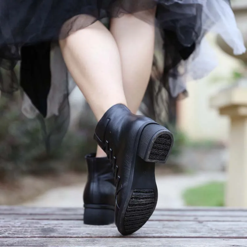 Retro Leather Handmade Womens Ankle Boots