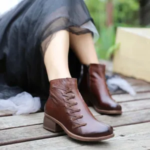 Retro Leather Handmade Womens Ankle Boots