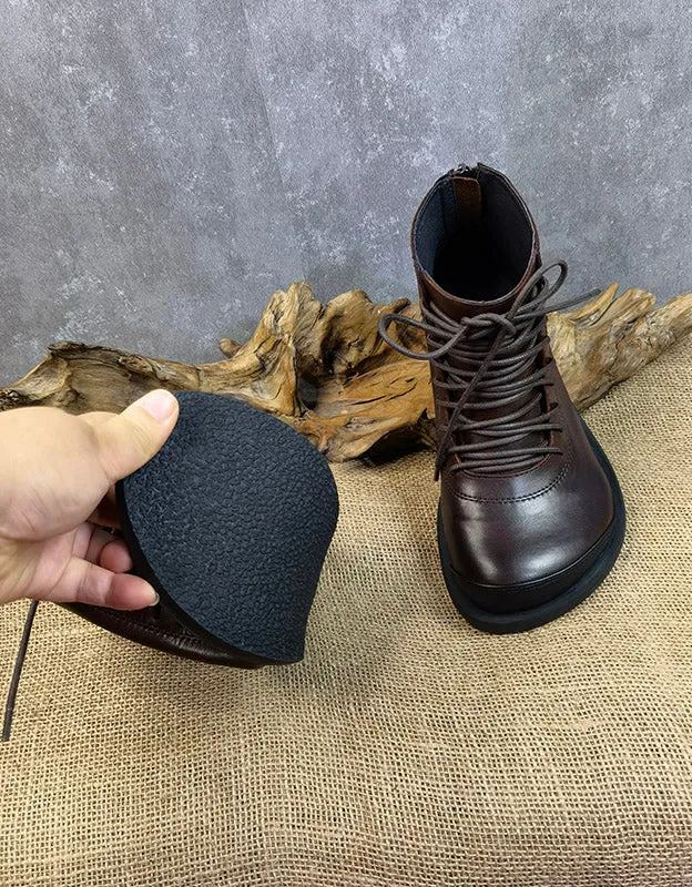 Retro Leather Lace-up Wide Toe Box Ankle Boots