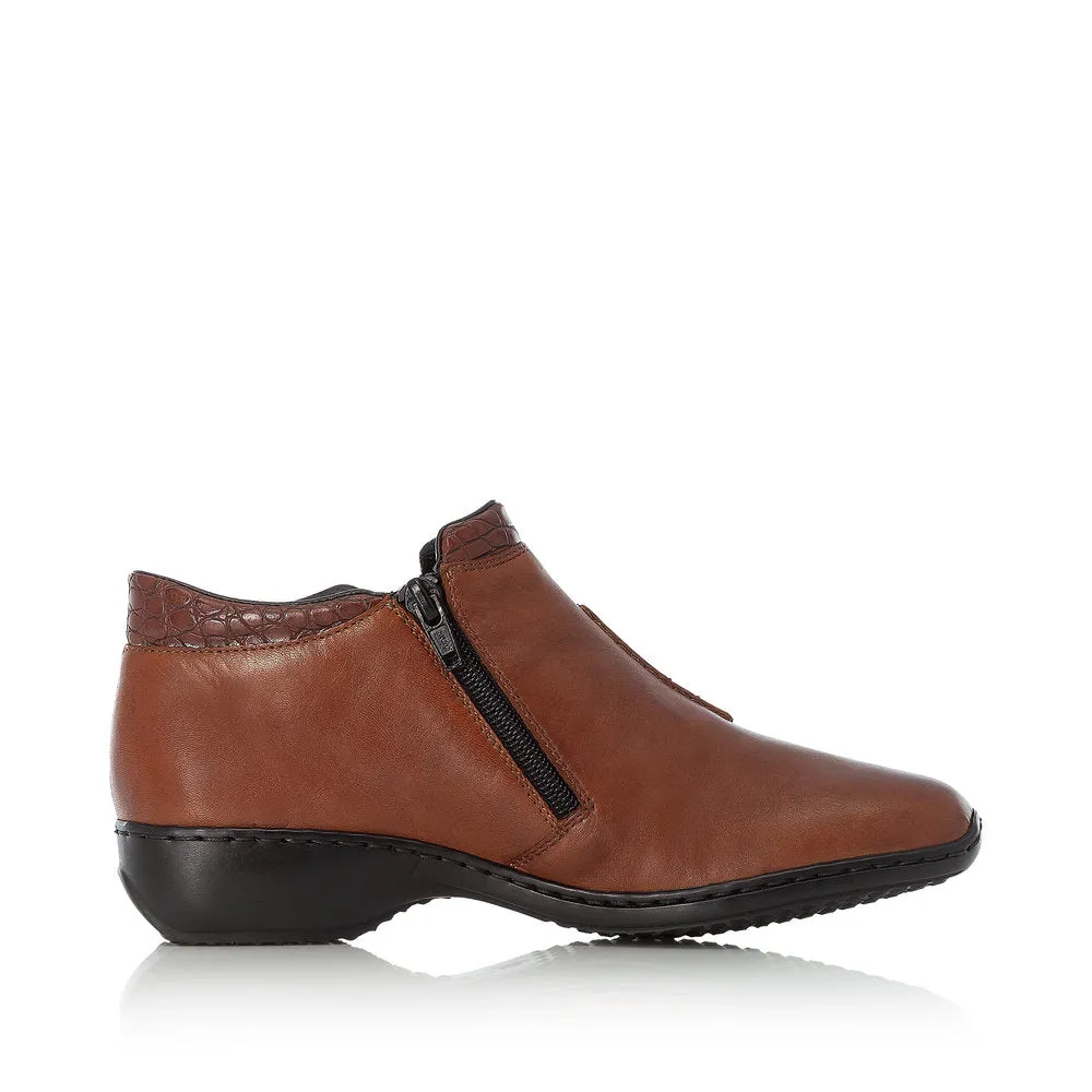 Rieker Ladies Brown Leather Twin Zip Ankle Boots L3882-24 sale
