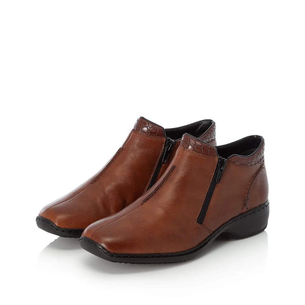 Rieker Ladies Brown Leather Twin Zip Ankle Boots L3882-24 sale