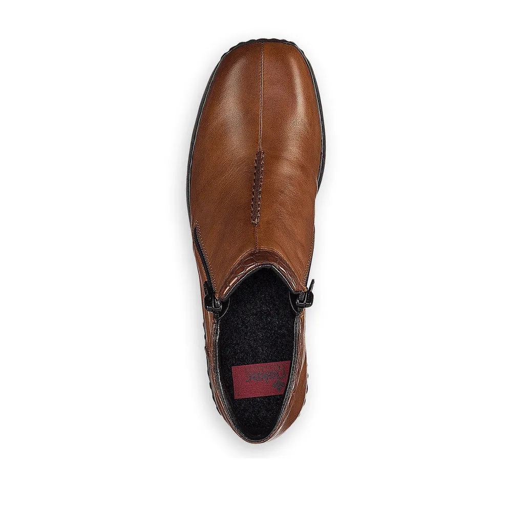Rieker Ladies Brown Leather Twin Zip Ankle Boots L3882-24 sale