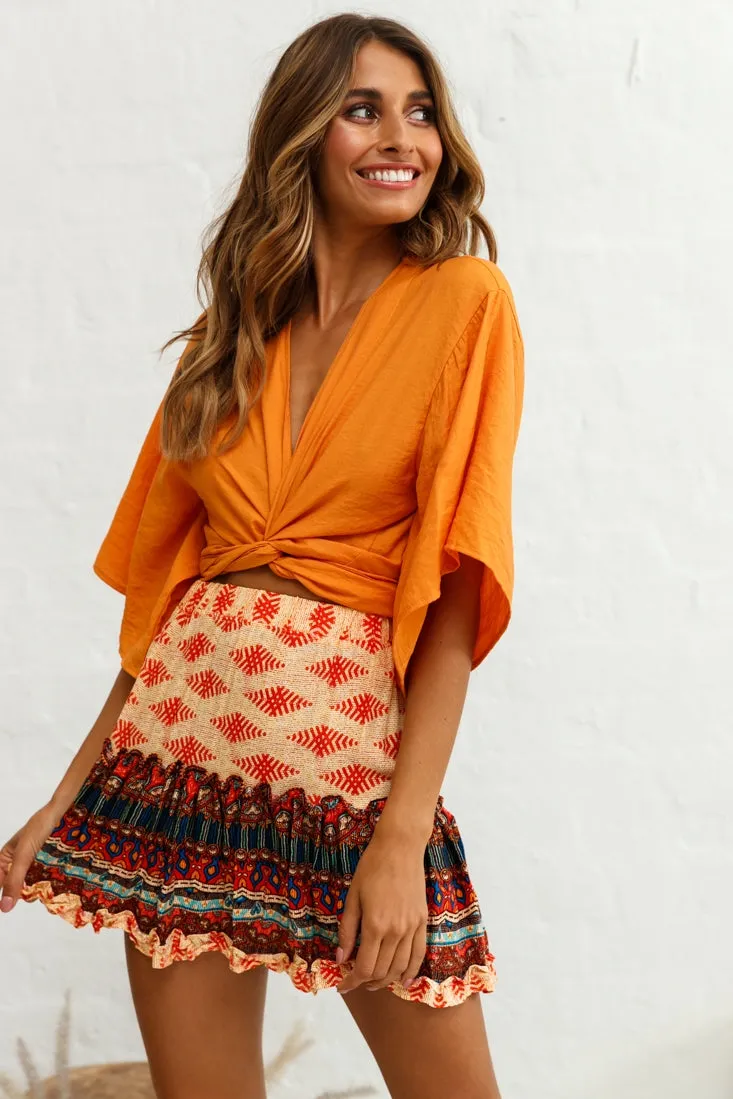 Rivera Deep V Waist Tie Top Tan
