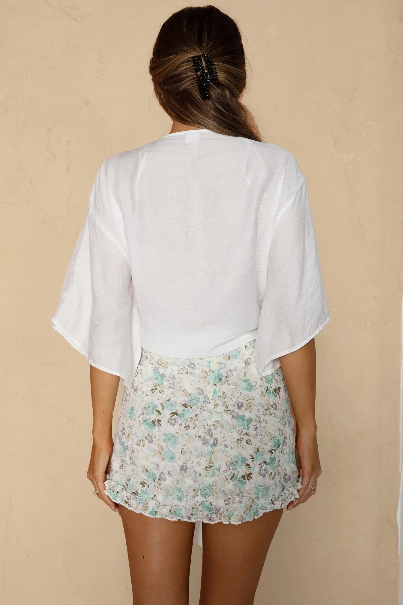 Rivera Deep V Waist Tie Top White