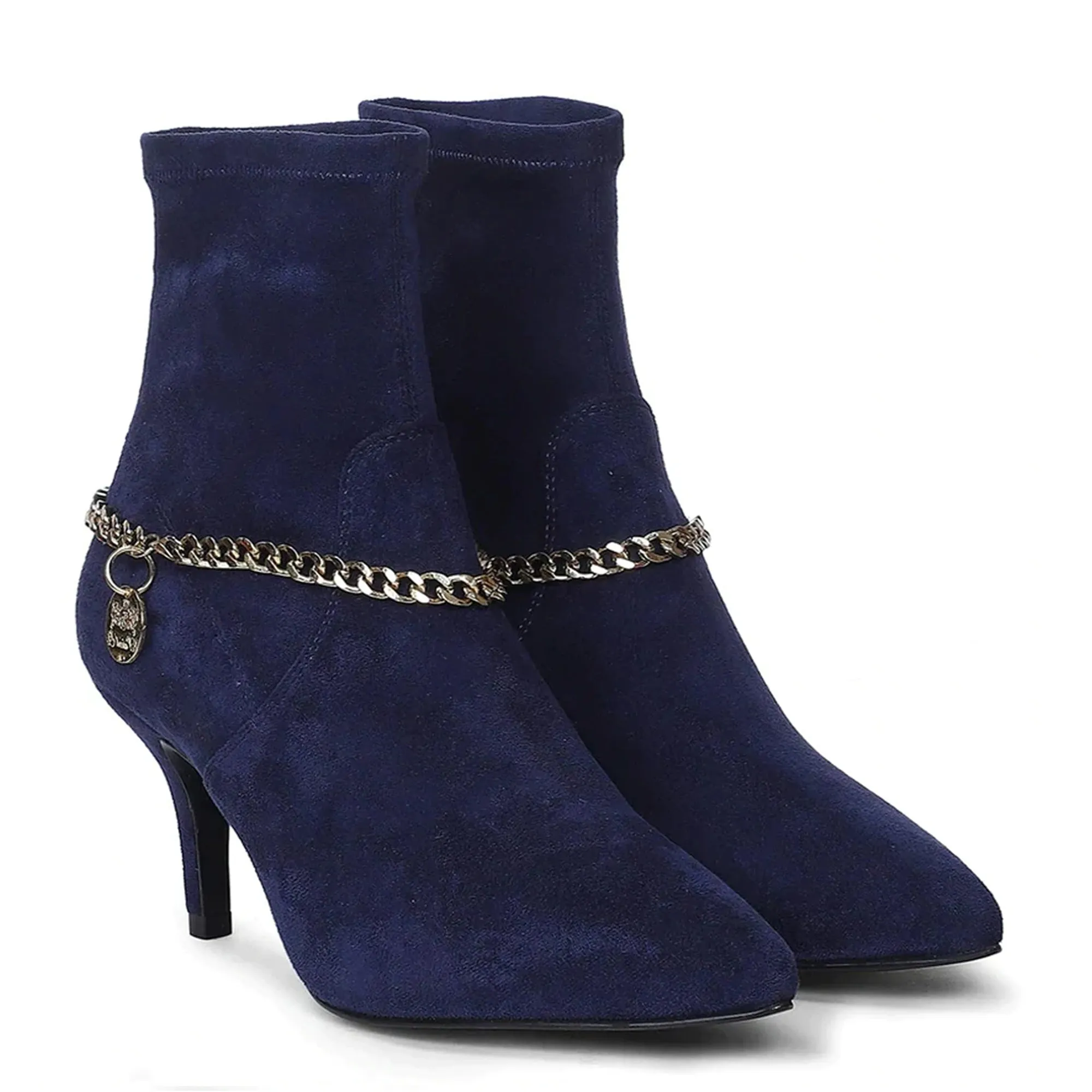 Saint Andrea Blue Stretch Suede Chain Embellished Ankle Boots