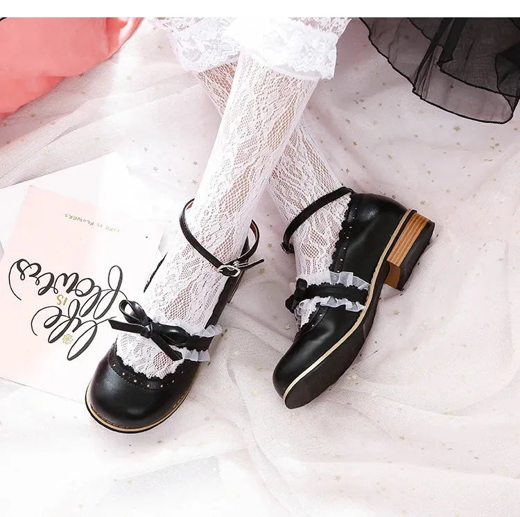 Sohiwoo kawaii shoes vintage lace bowknot round head low heel women shoes loli cosplay cos sweet lolita shoes tea party kawaii princess