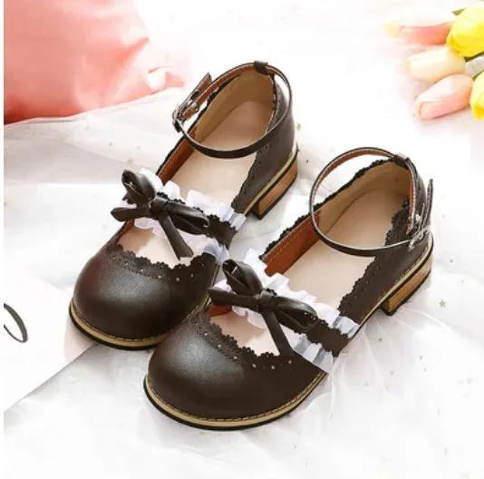 Sohiwoo kawaii shoes vintage lace bowknot round head low heel women shoes loli cosplay cos sweet lolita shoes tea party kawaii princess