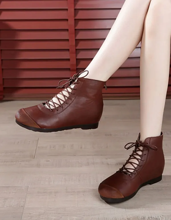 Spring Handmade Lace Up Retro Leather Boots