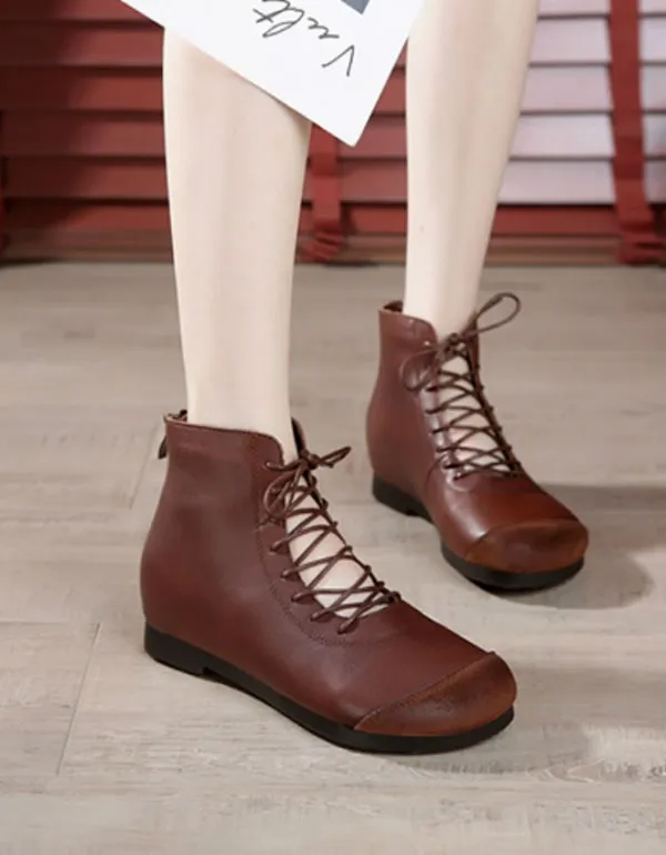 Spring Handmade Lace Up Retro Leather Boots