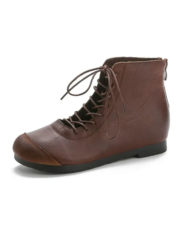 Spring Handmade Lace Up Retro Leather Boots