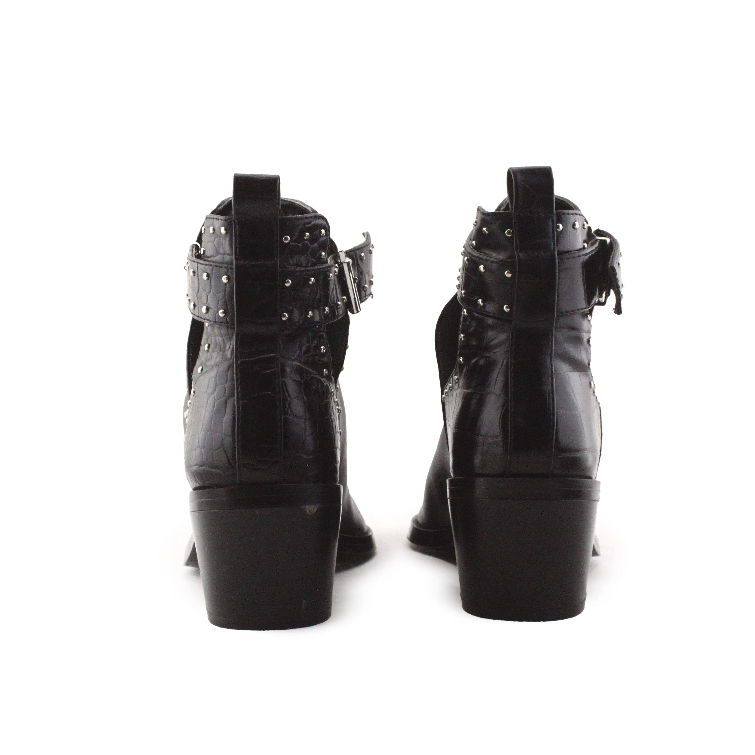Stradivarius Buckle Straps Block Heels Chelsea Ankle Boots | 100% Authentic Leather