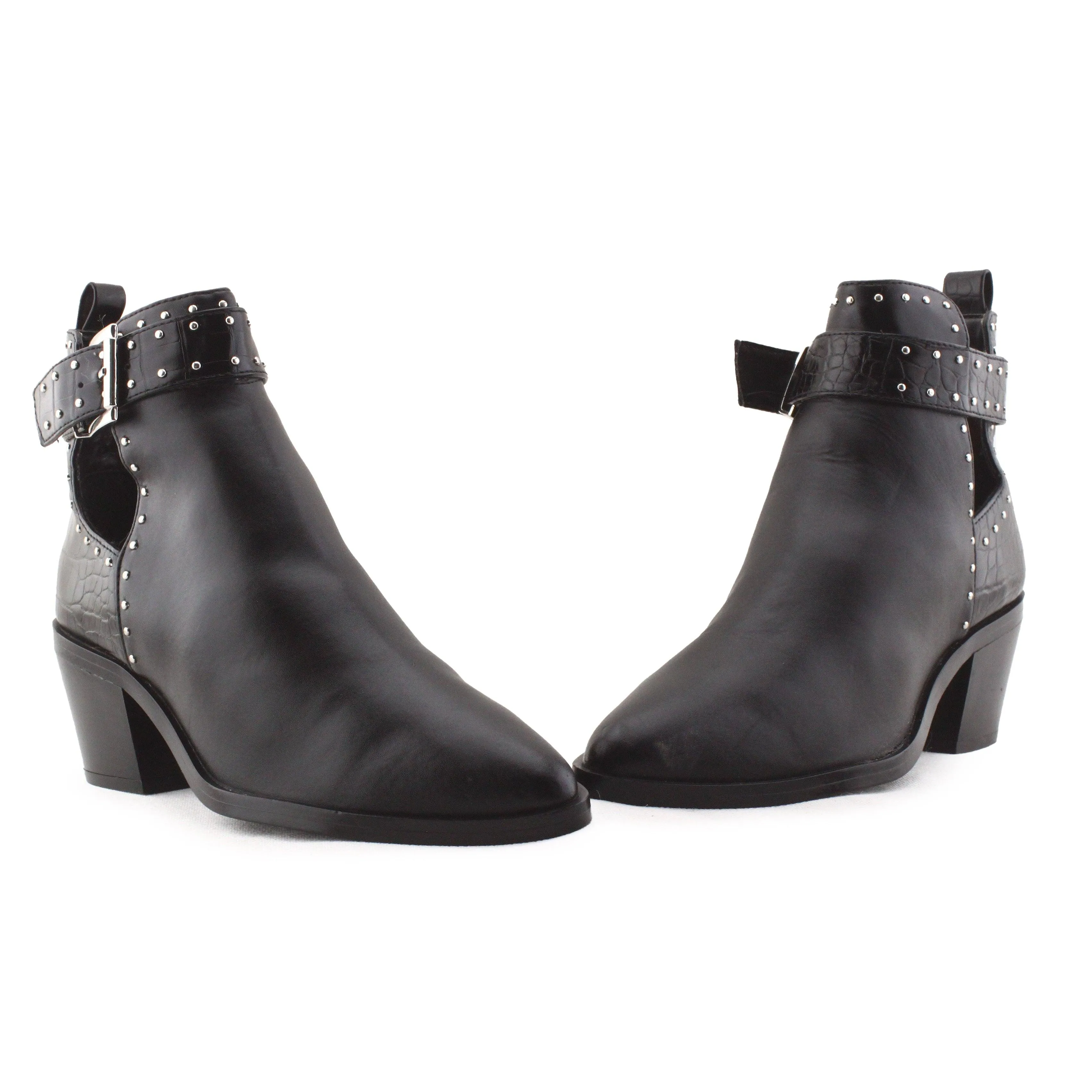 Stradivarius Buckle Straps Block Heels Chelsea Ankle Boots | 100% Authentic Leather