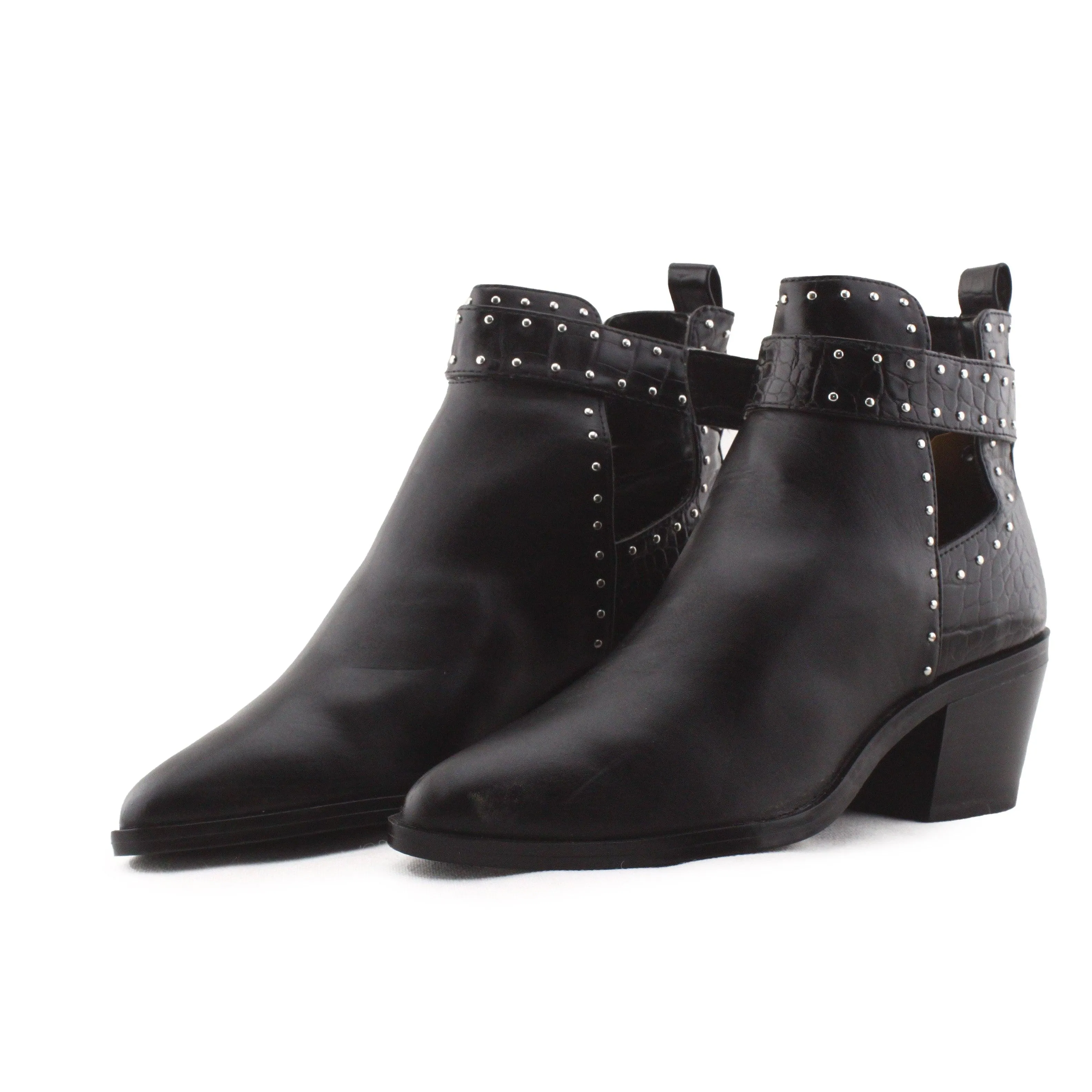 Stradivarius Buckle Straps Block Heels Chelsea Ankle Boots | 100% Authentic Leather