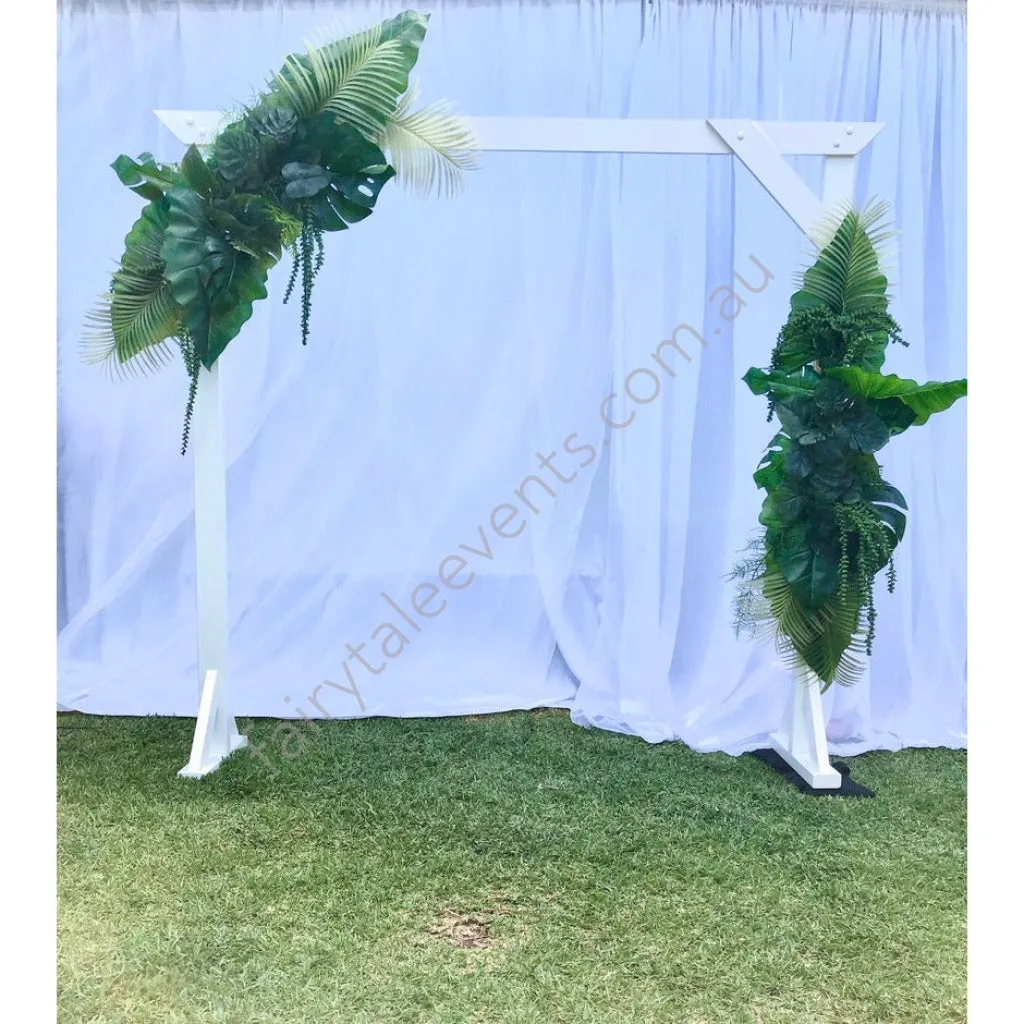 Tropical leaf on white arbour