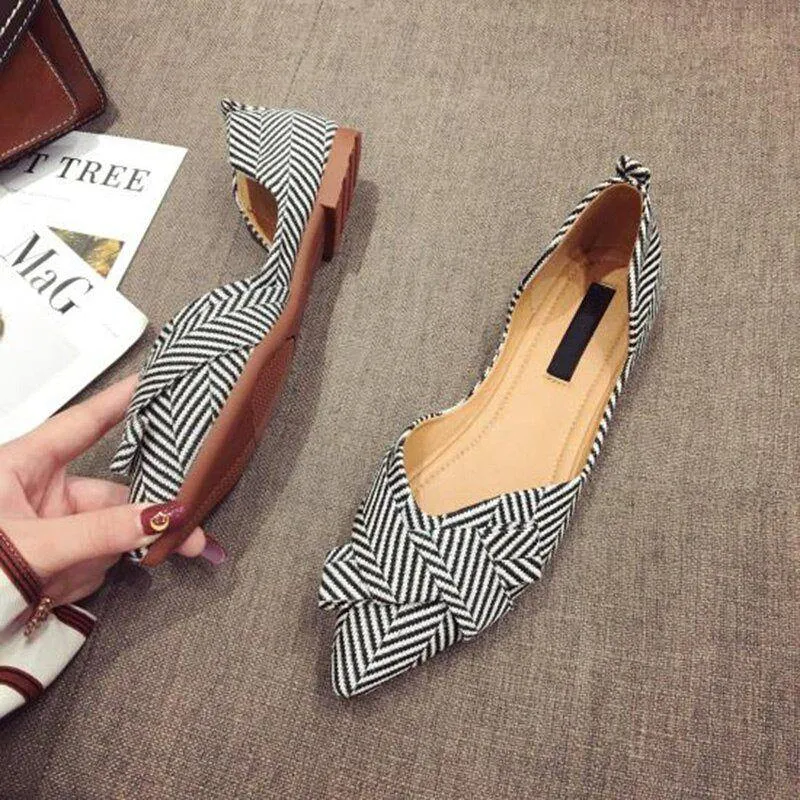 Women's Casual Shoes Flat Comfortable Striped Breathable Footwear P58