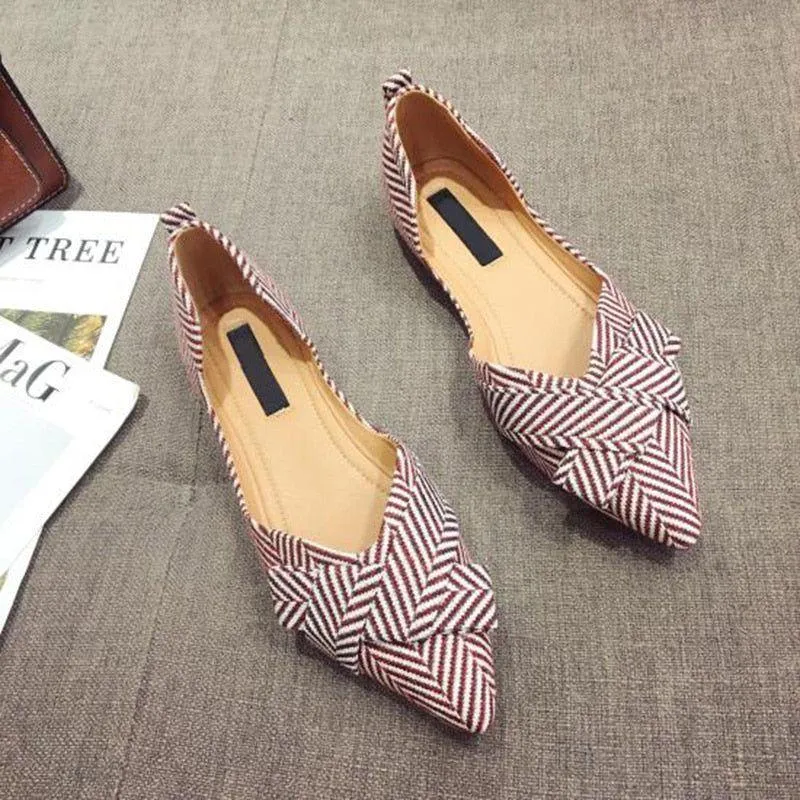 Women's Casual Shoes Flat Comfortable Striped Breathable Footwear P58
