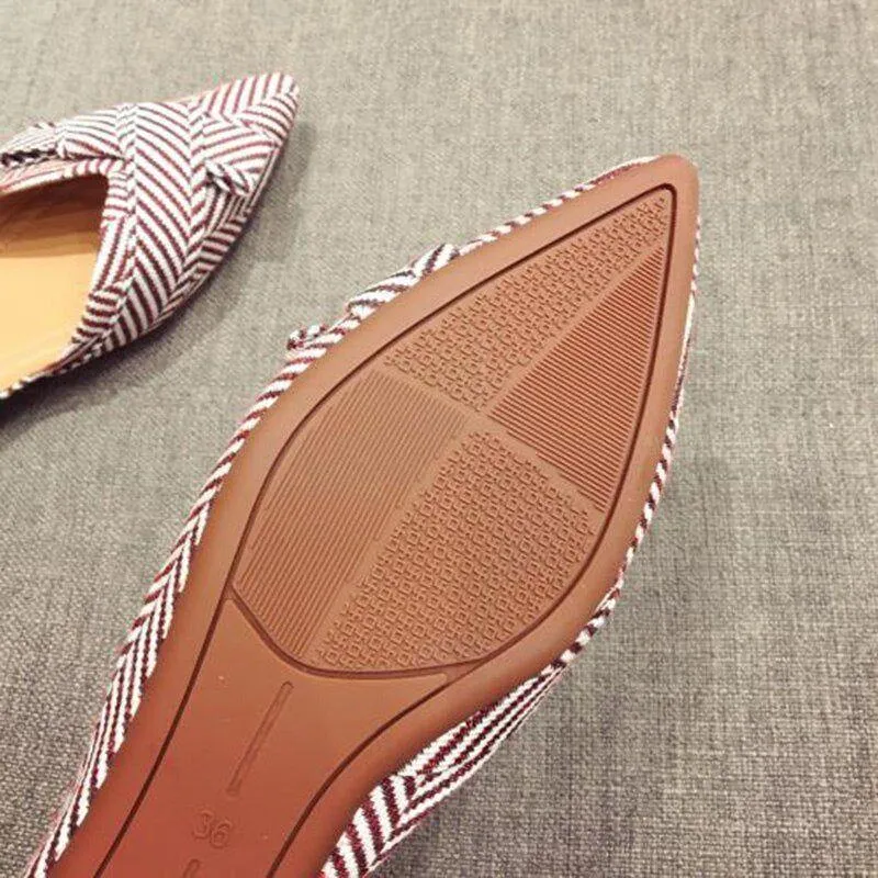 Women's Casual Shoes Flat Comfortable Striped Breathable Footwear P58