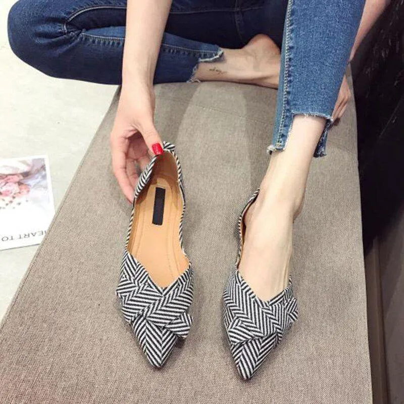 Women's Casual Shoes Flat Comfortable Striped Breathable Footwear P58