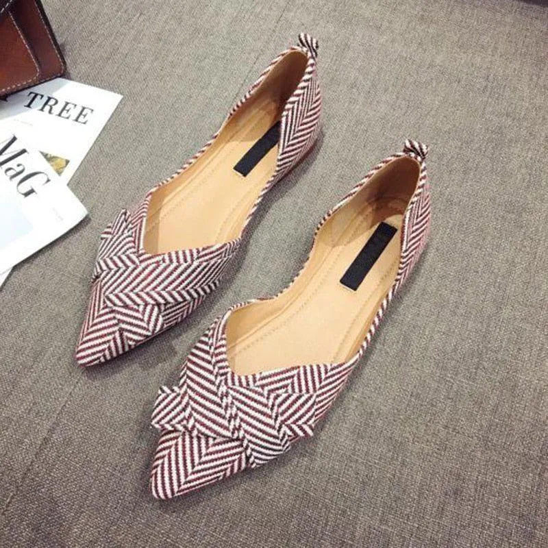 Women's Casual Shoes Flat Comfortable Striped Breathable Footwear P58