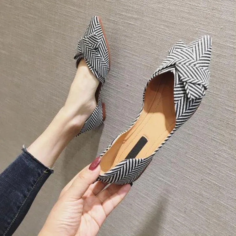 Women's Casual Shoes Flat Comfortable Striped Breathable Footwear P58