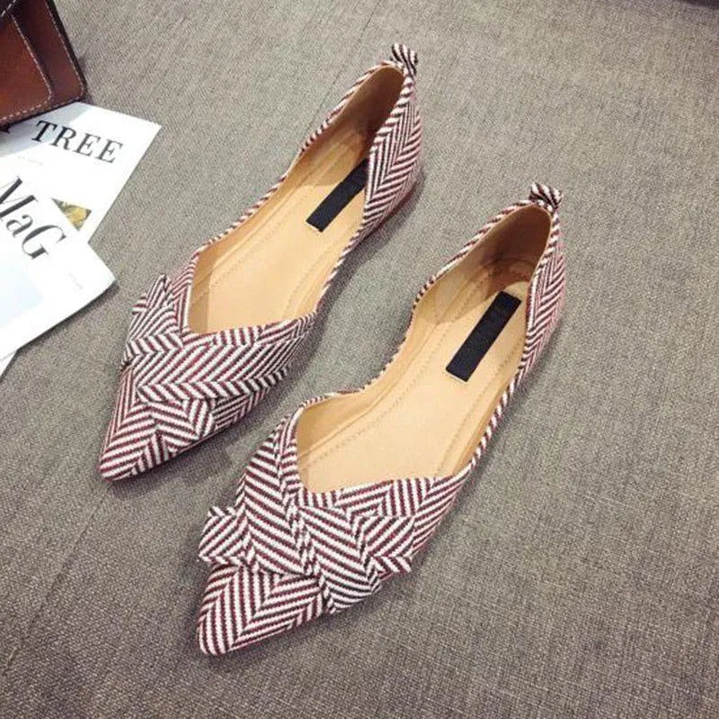Women's Casual Shoes Flat Comfortable Striped Breathable Footwear P58