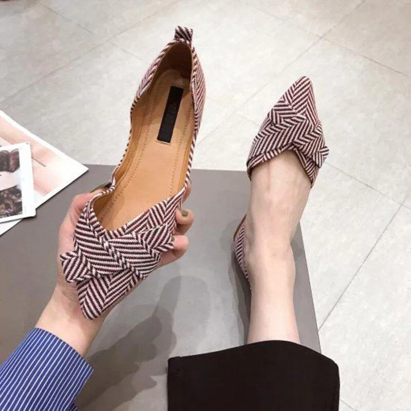 Women's Casual Shoes Flat Comfortable Striped Breathable Footwear P58