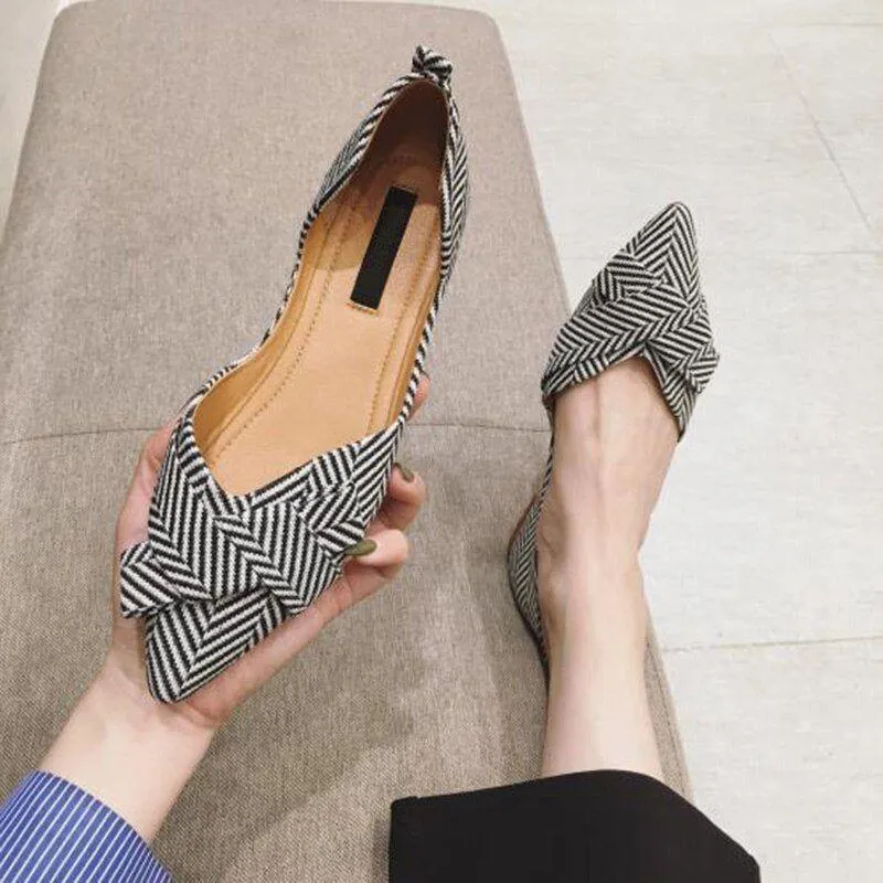 Women's Casual Shoes Flat Comfortable Striped Breathable Footwear P58