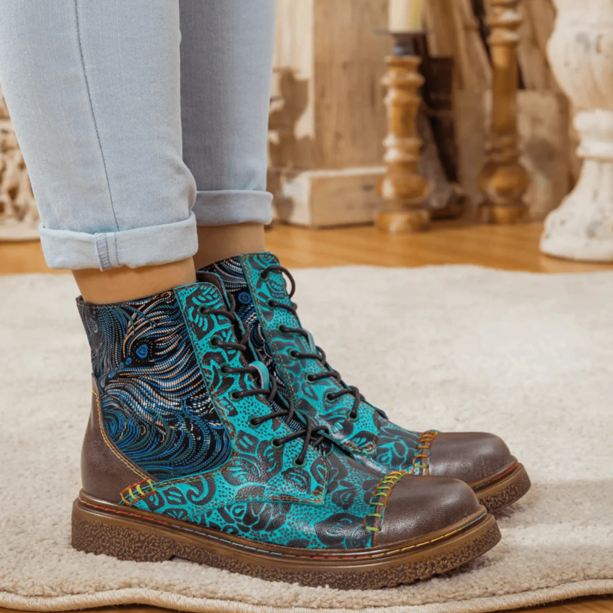 Women's Retro Sewing Leather Ankle Boots