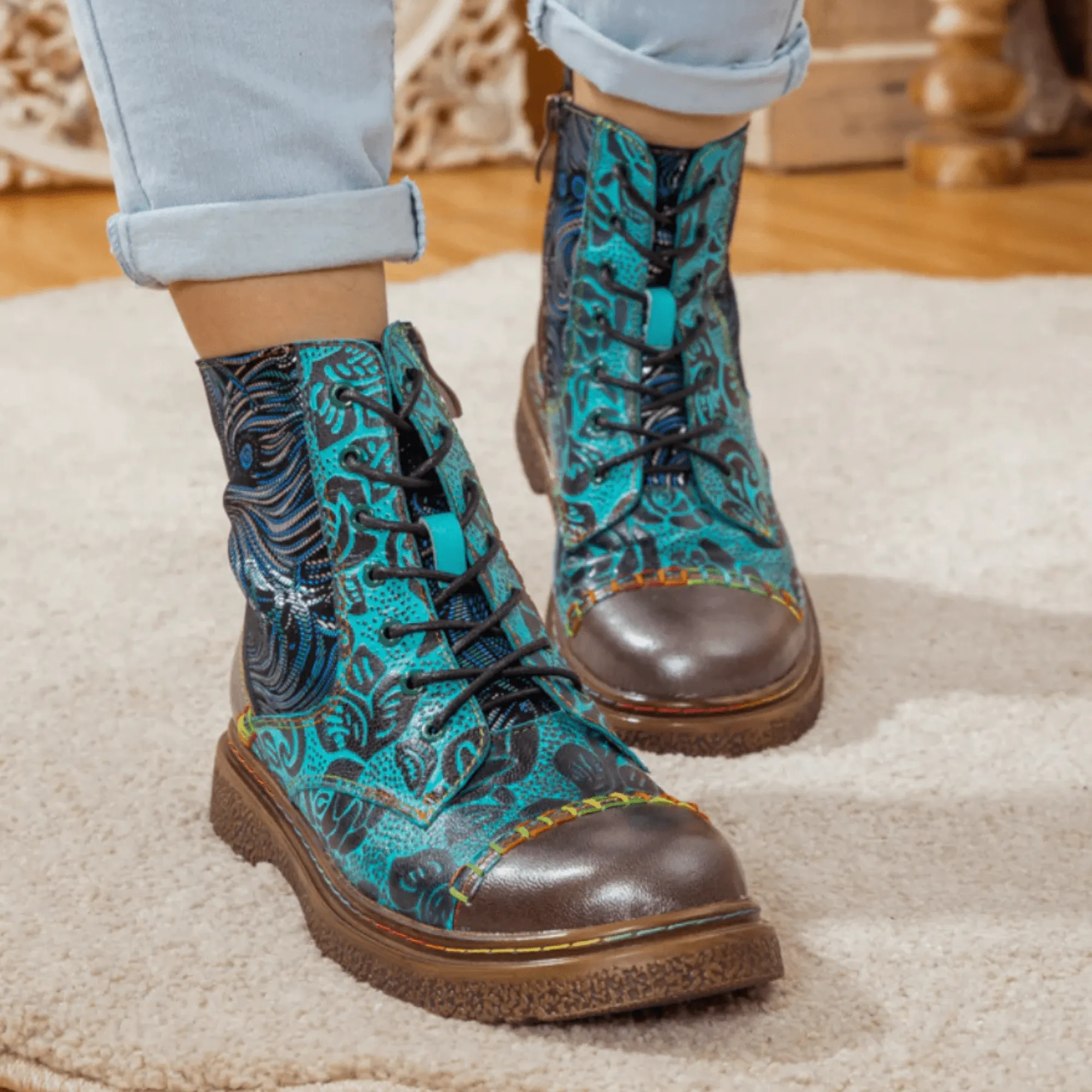 Women's Retro Sewing Leather Ankle Boots