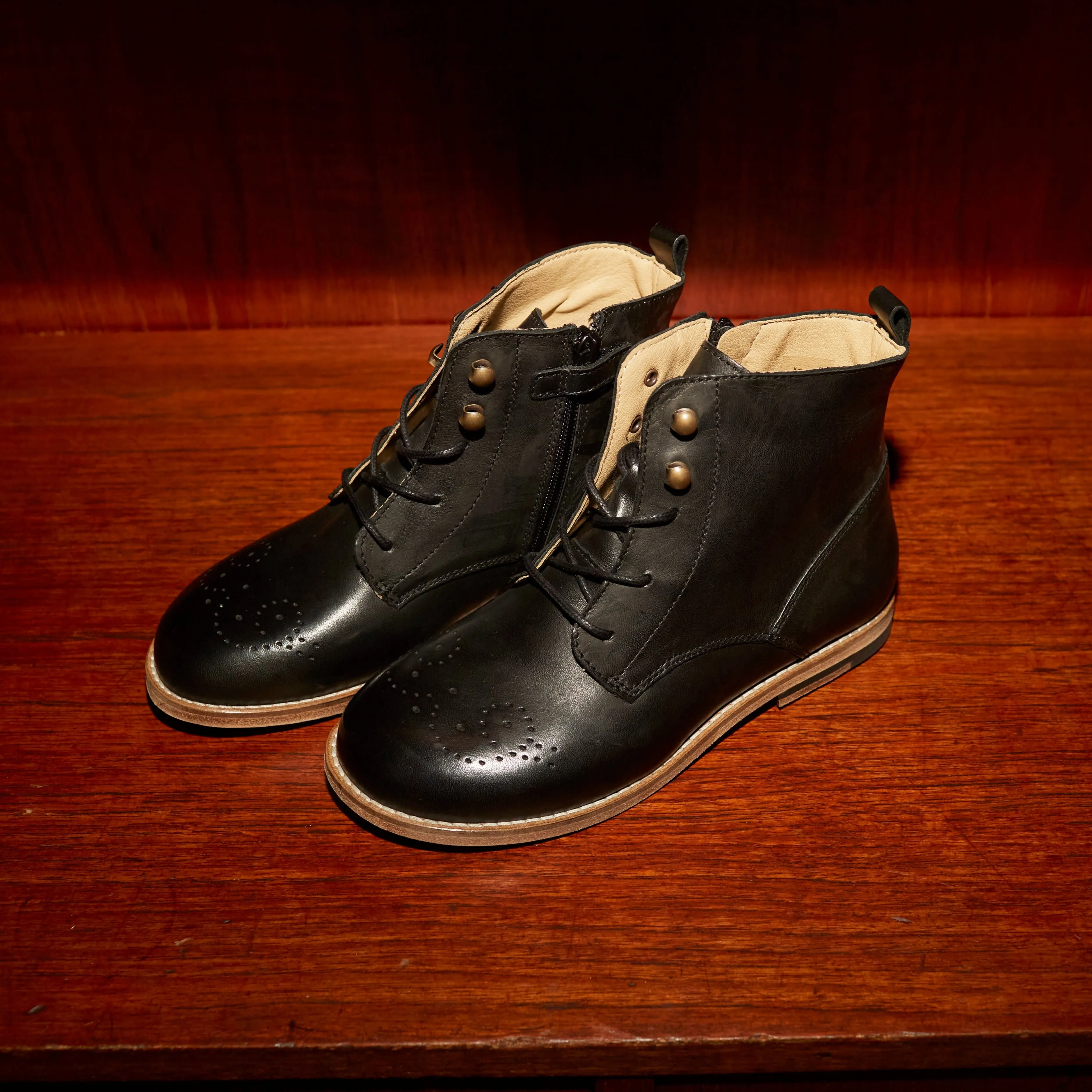 Young Soles Buster Brogue Black Leather Boots